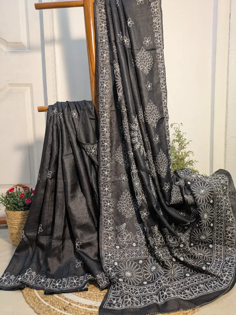 "SURMAI ROSHNI" TUSSER SILK CHIKANKARI SAREE