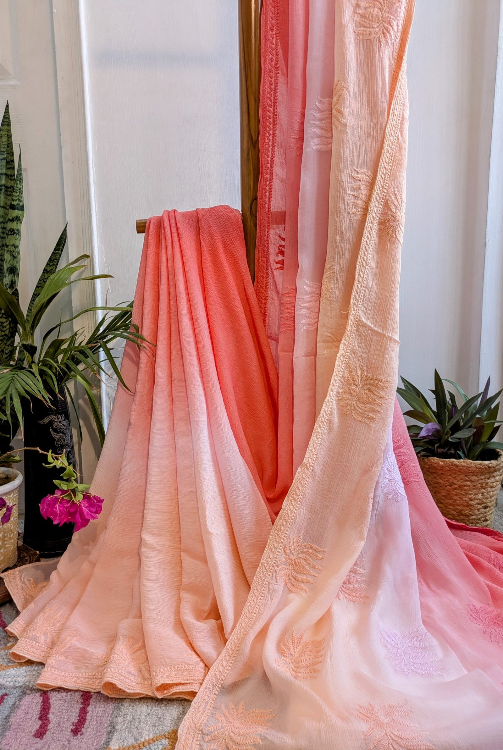 "KAMAL-PHOOL"CHIFFON CHIKANKARI SAREE - Image 2