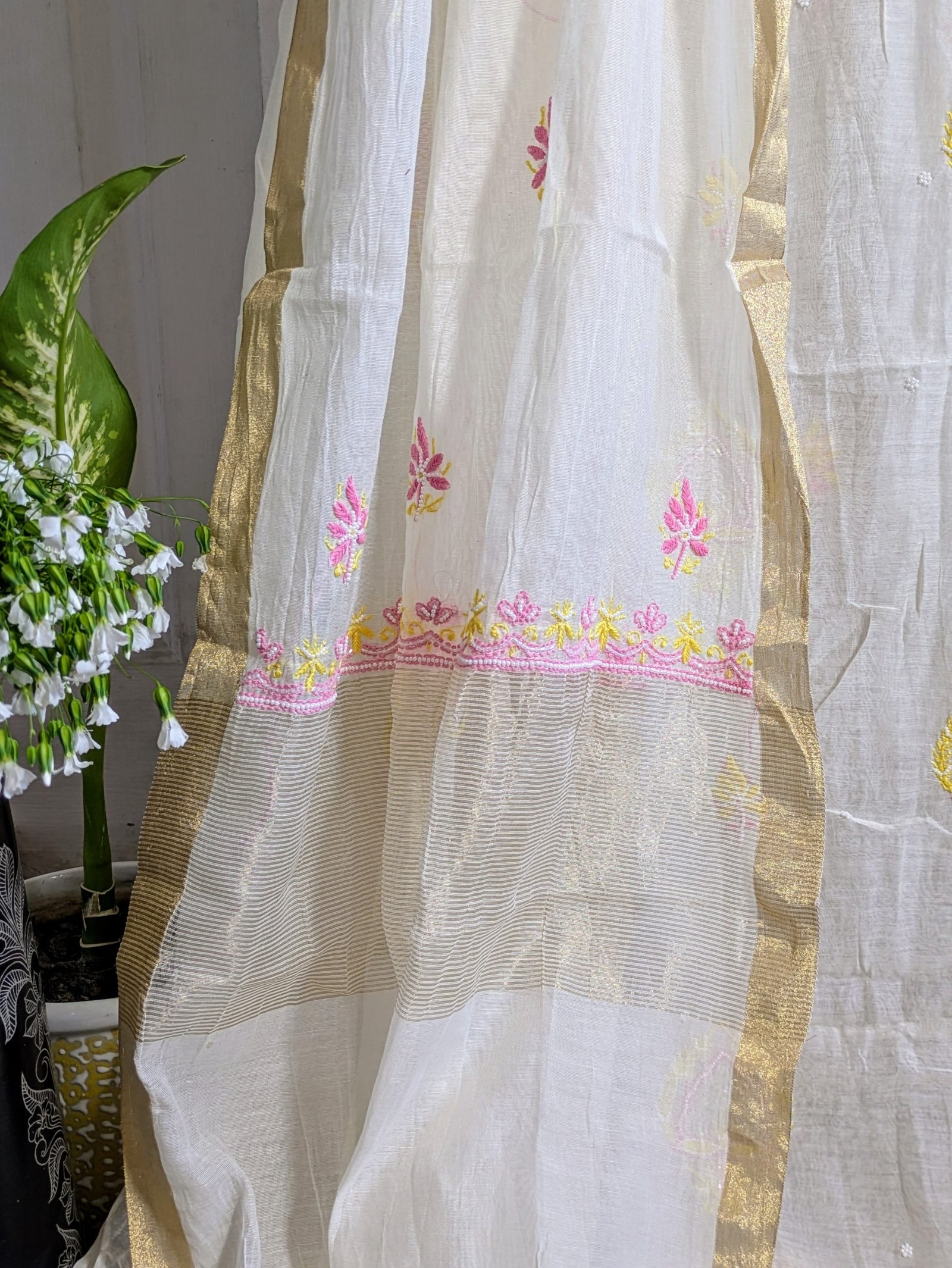 PINK-YELLOW MUL CHANDERI KURTA SET - Image 4