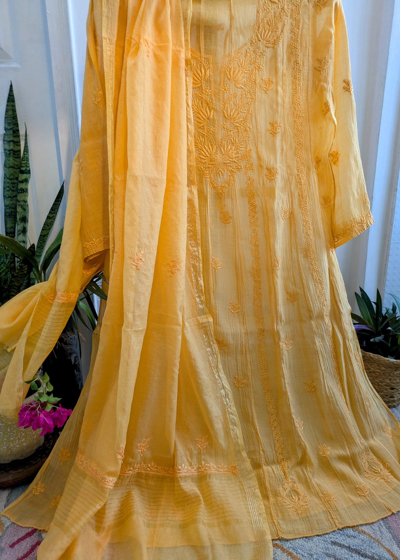 GOLDEN GLOW – MUL COTTON ANARKALI KURTA SET WITH DUPATTA