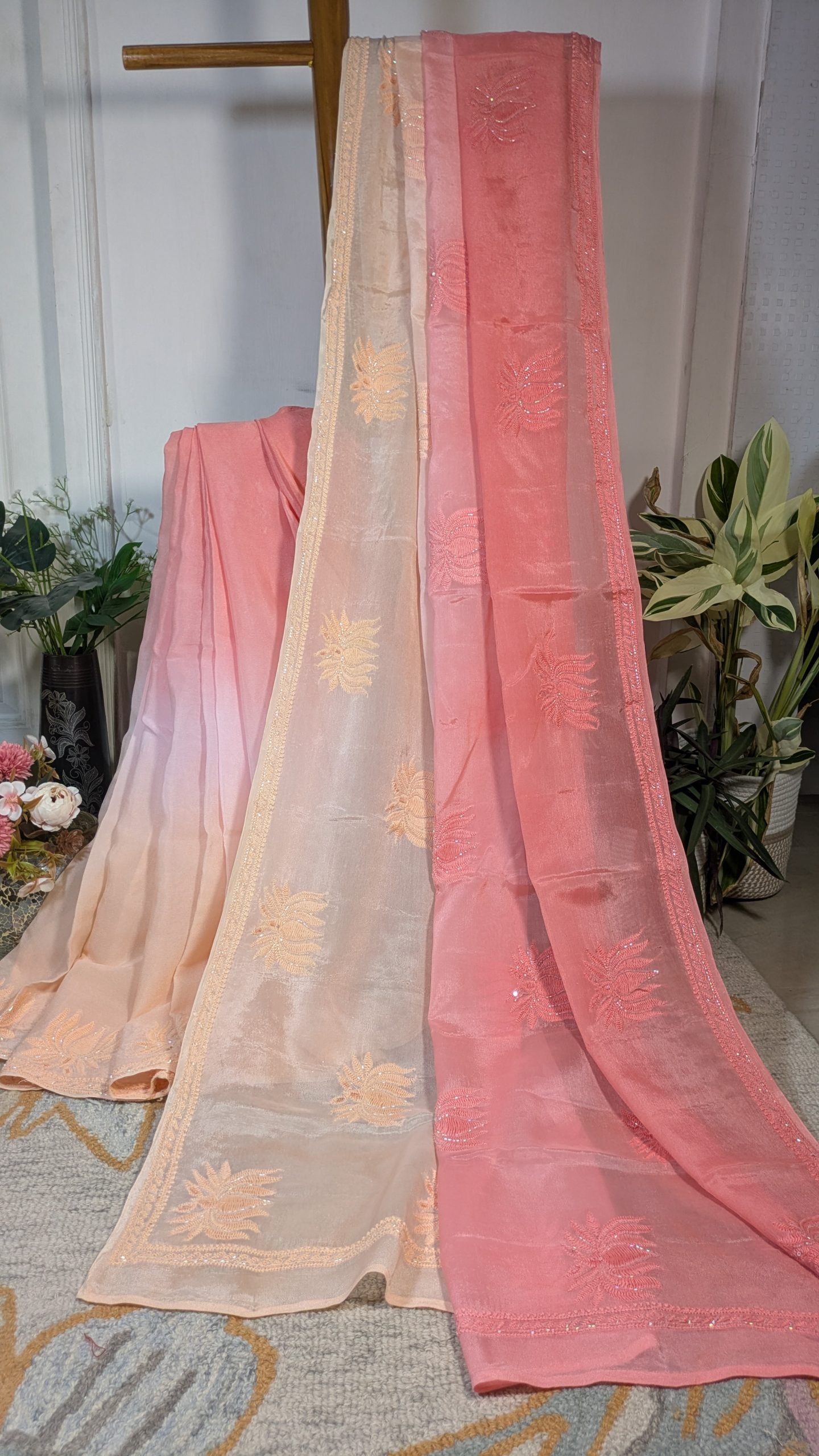 "KAMAL-PHOOL"CHIFFON CHIKANKARI SAREE