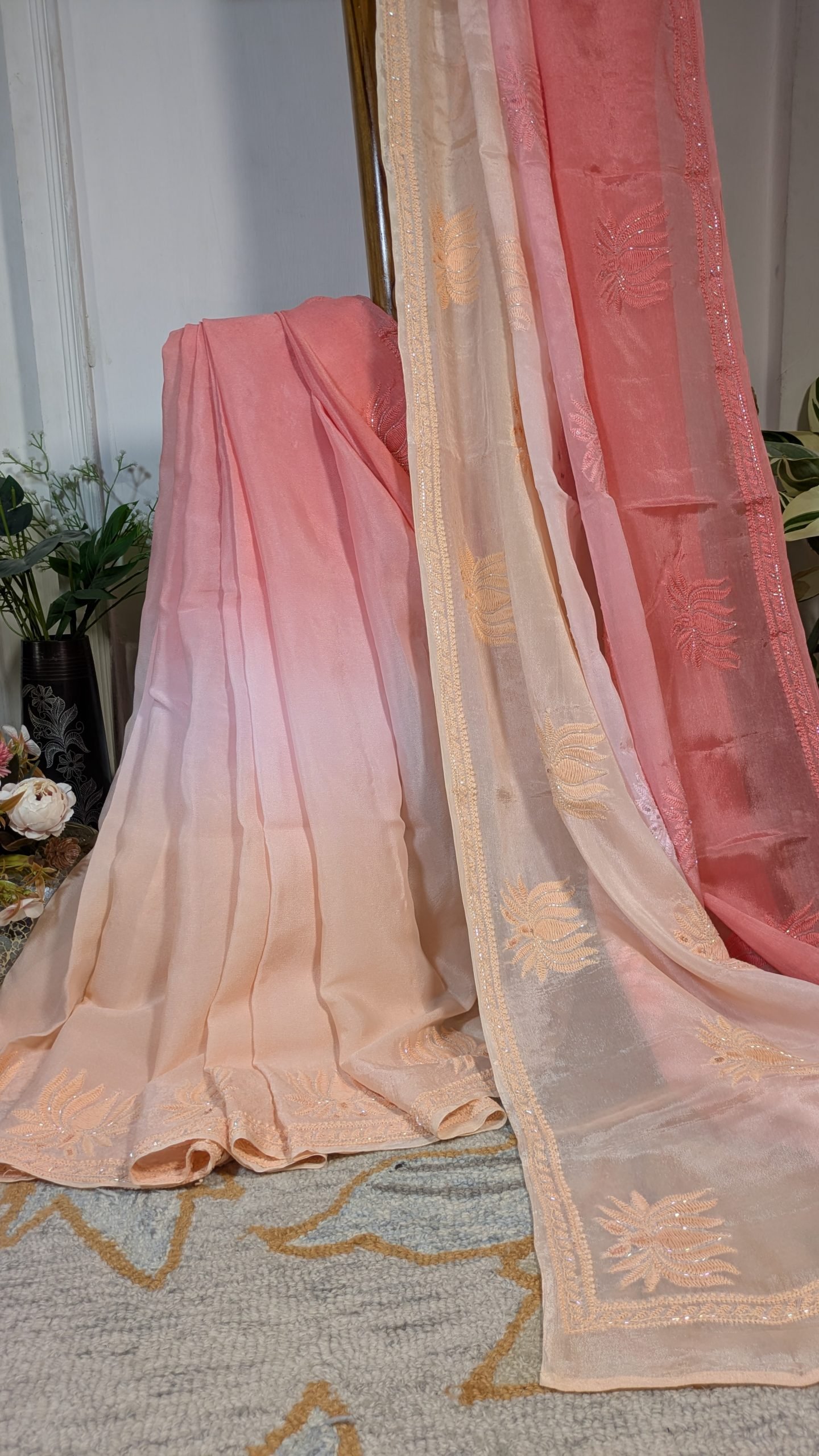 "KAMAL-PHOOL"CHIFFON CHIKANKARI SAREE - Image 4