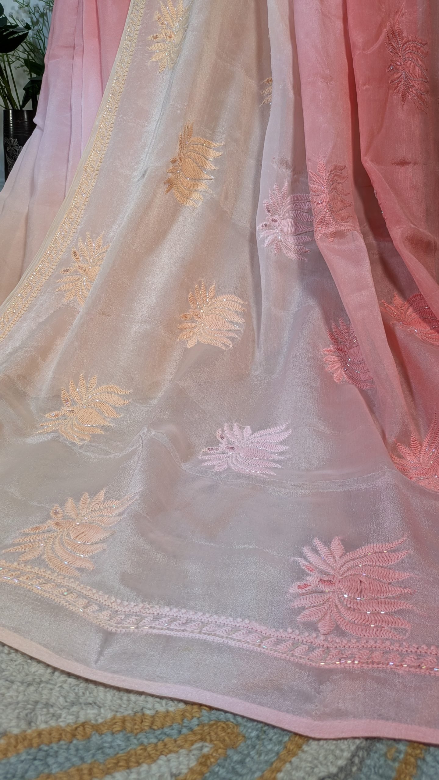 "KAMAL-PHOOL"CHIFFON CHIKANKARI SAREE - Image 5