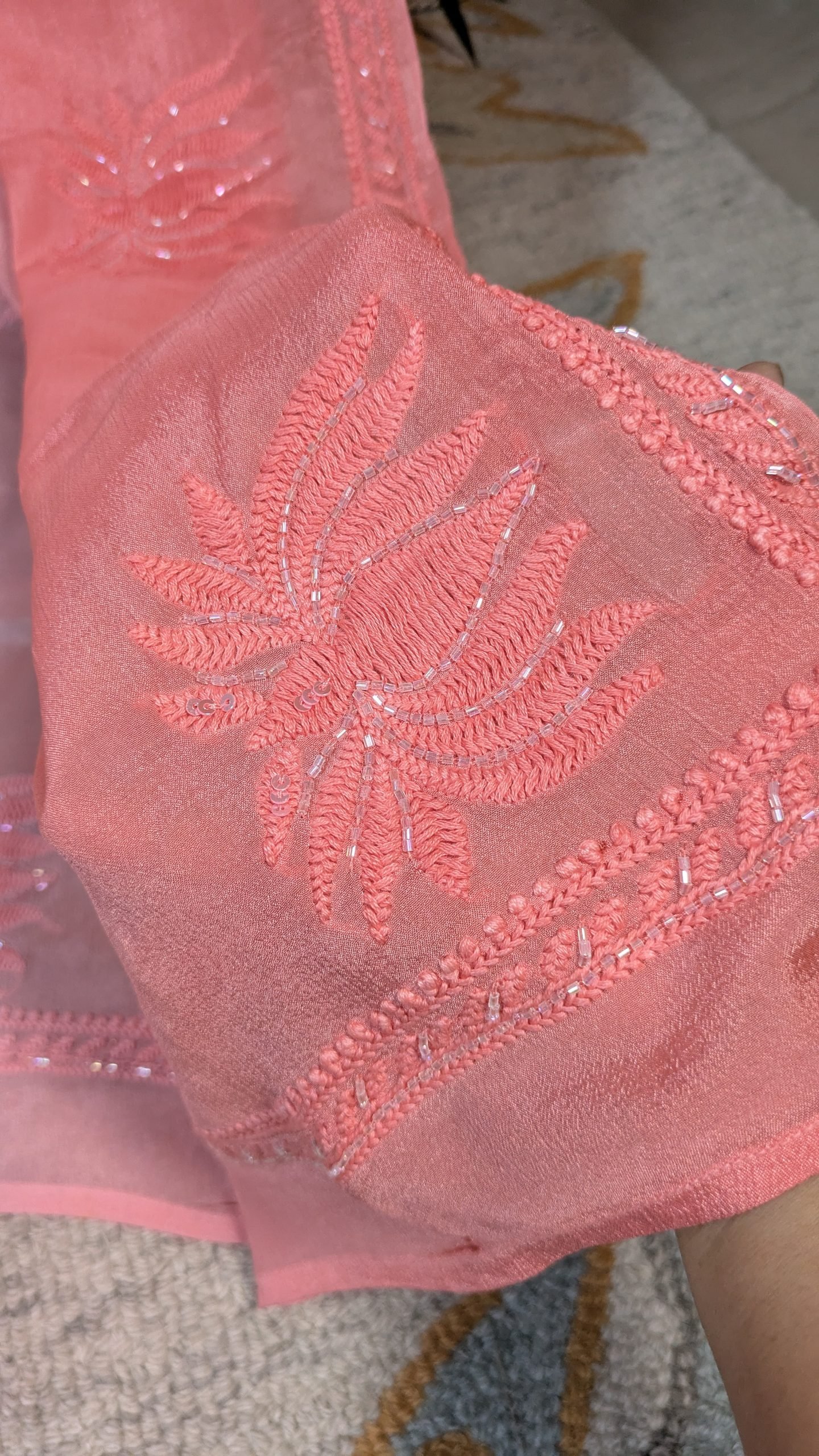 "KAMAL-PHOOL"CHIFFON CHIKANKARI SAREE - Image 6