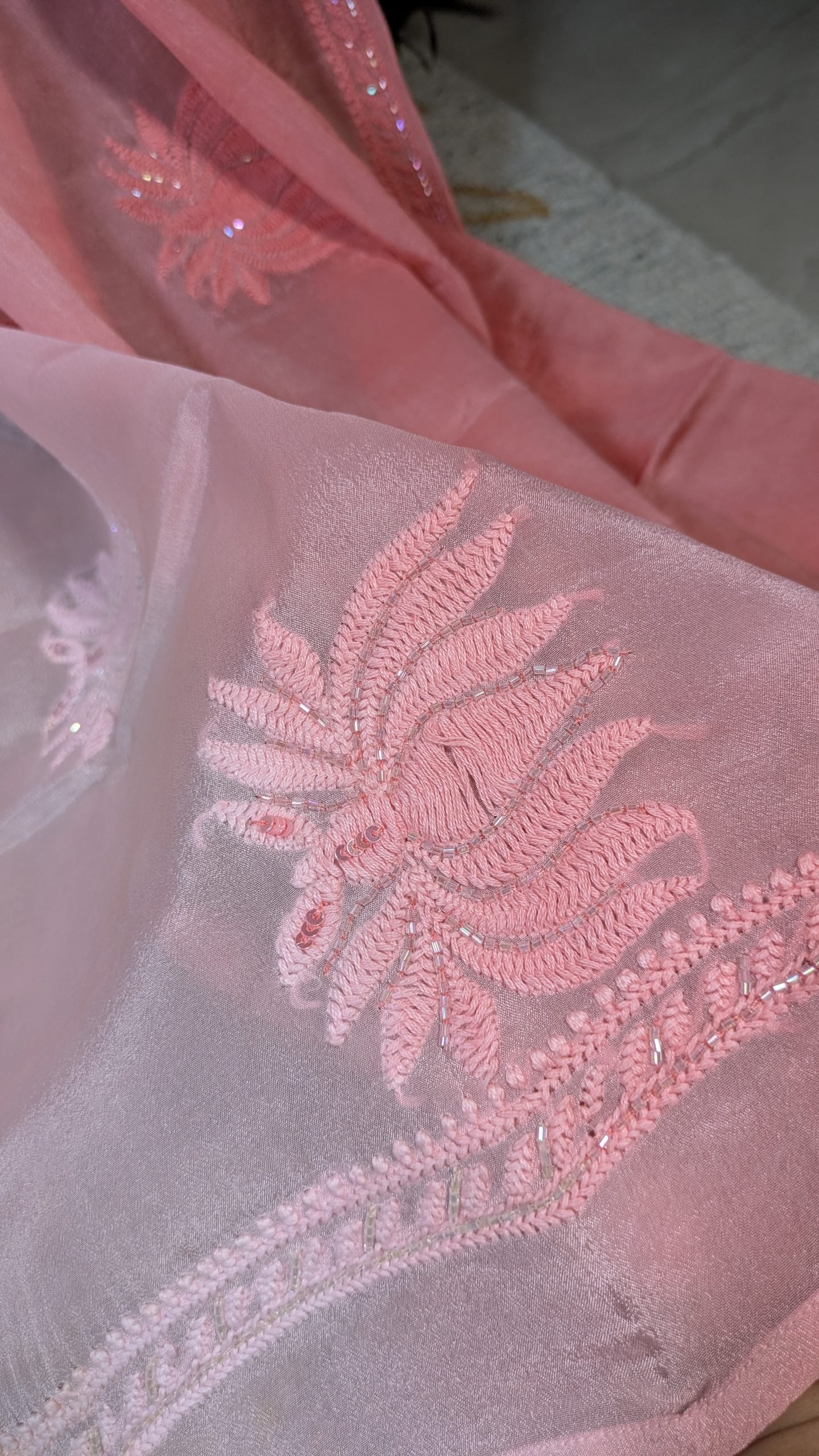 "KAMAL-PHOOL"CHIFFON CHIKANKARI SAREE - Image 7