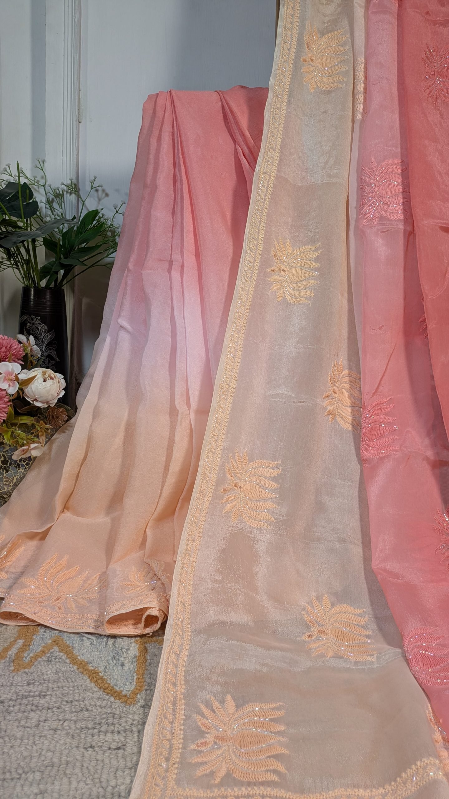 "KAMAL-PHOOL"CHIFFON CHIKANKARI SAREE - Image 8