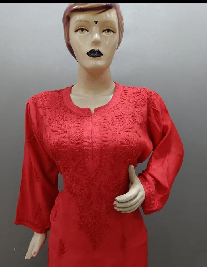 MUSLIN CHIKANKARI KURTA SET WITH PLAZZO - Image 4