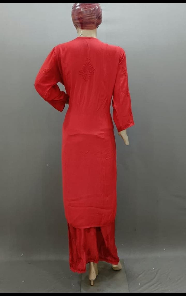 MUSLIN CHIKANKARI KURTA SET WITH PLAZZO - Image 3