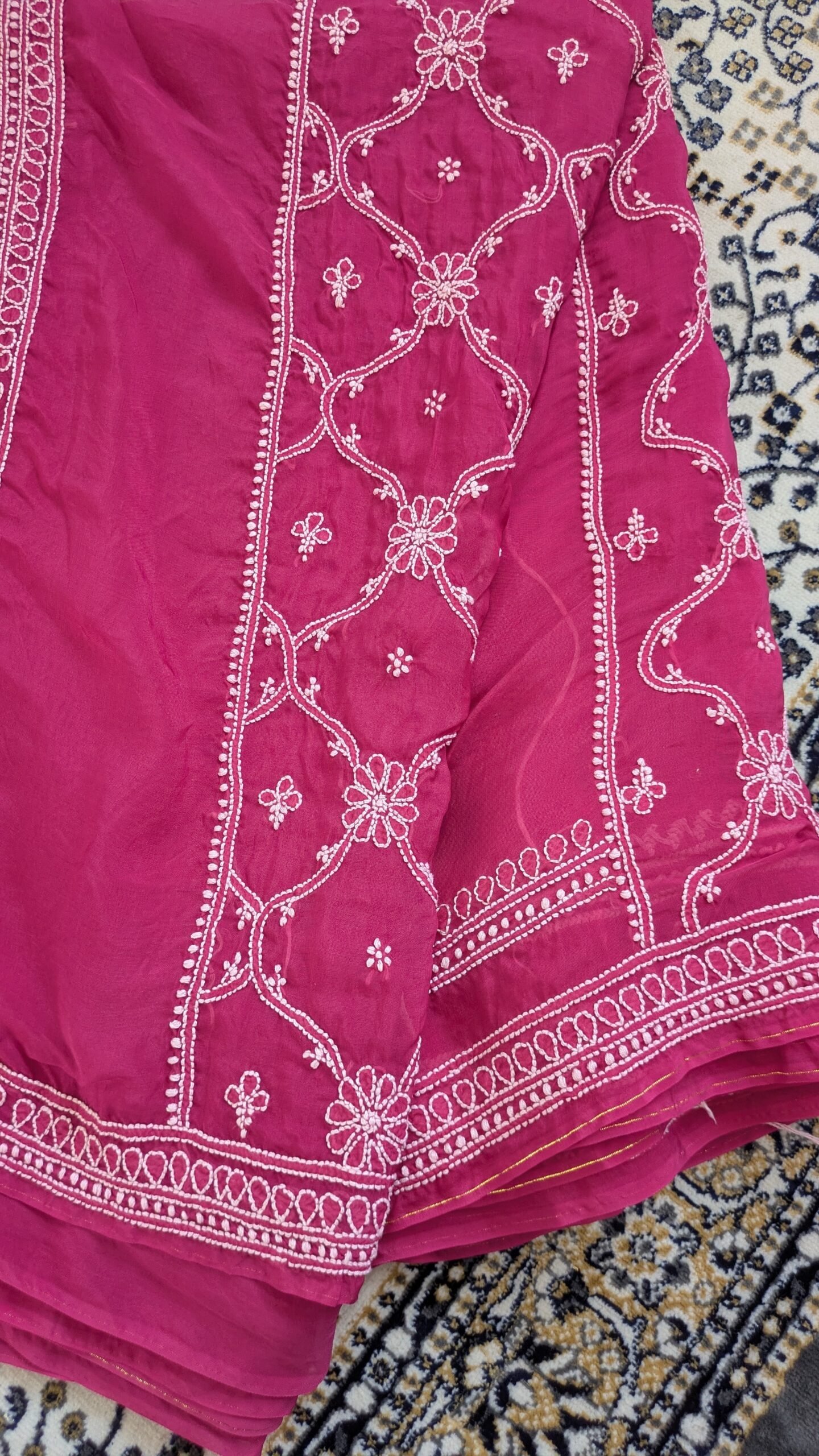 "Gulrang" organza silk chikankari saree - Image 5