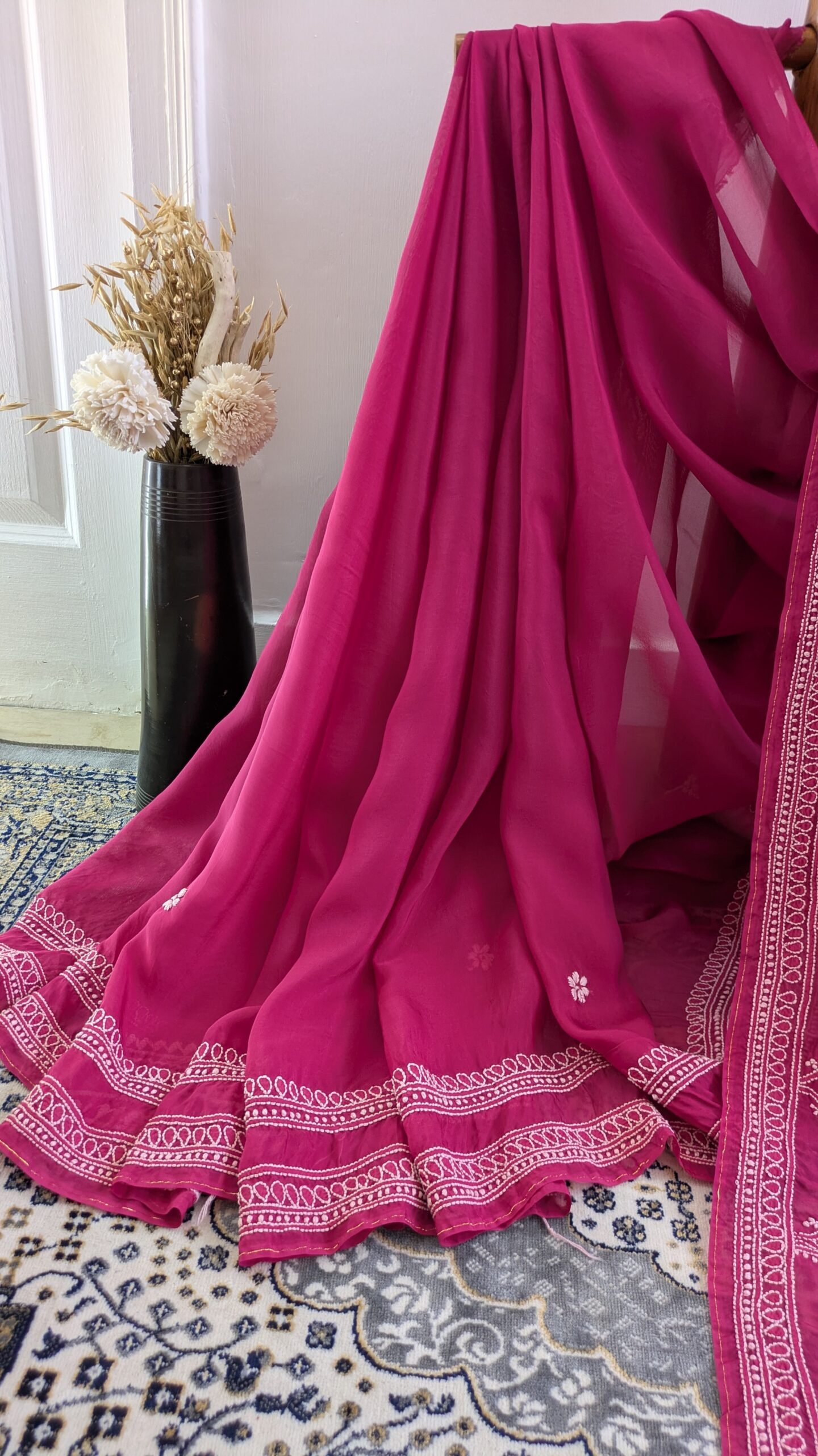 "Gulrang" organza silk chikankari saree - Image 6