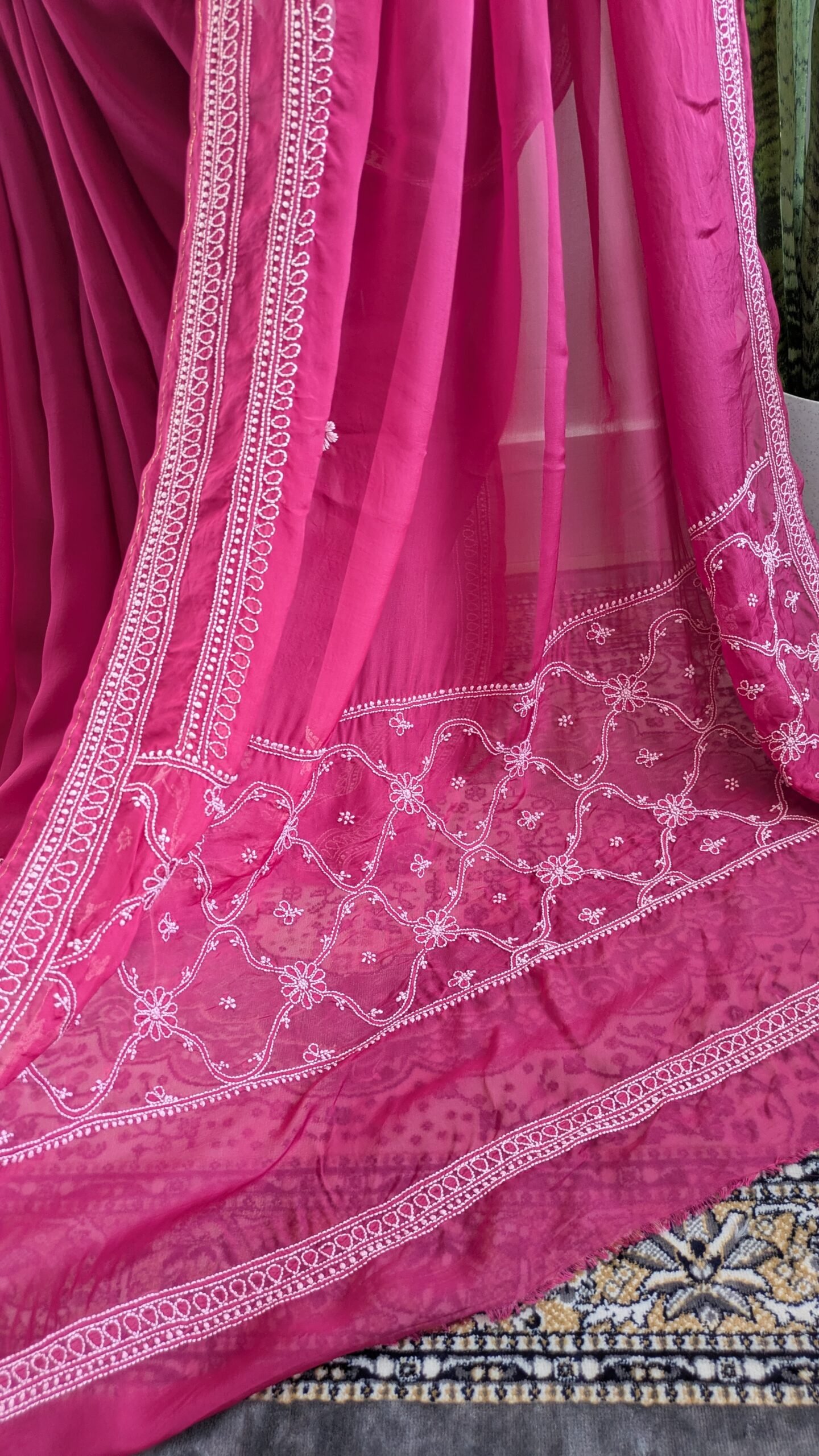 "Gulrang" organza silk chikankari saree - Image 10