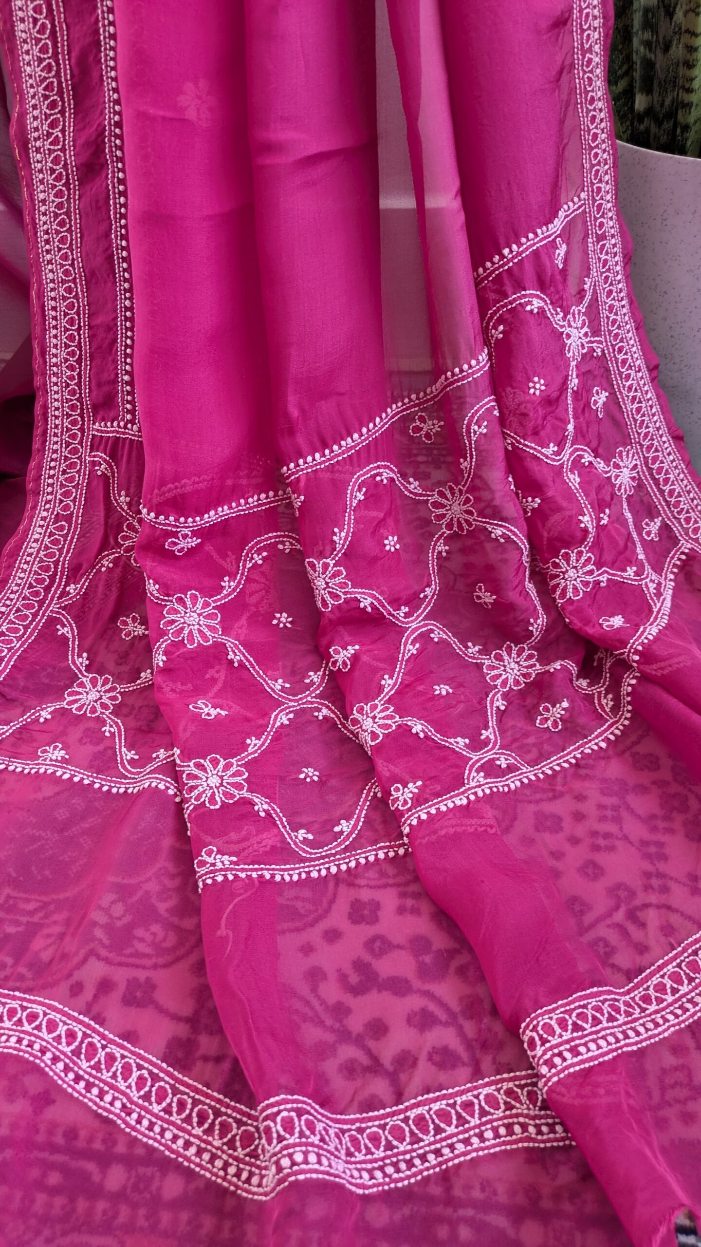 "Gulrang" organza silk chikankari saree - Image 11