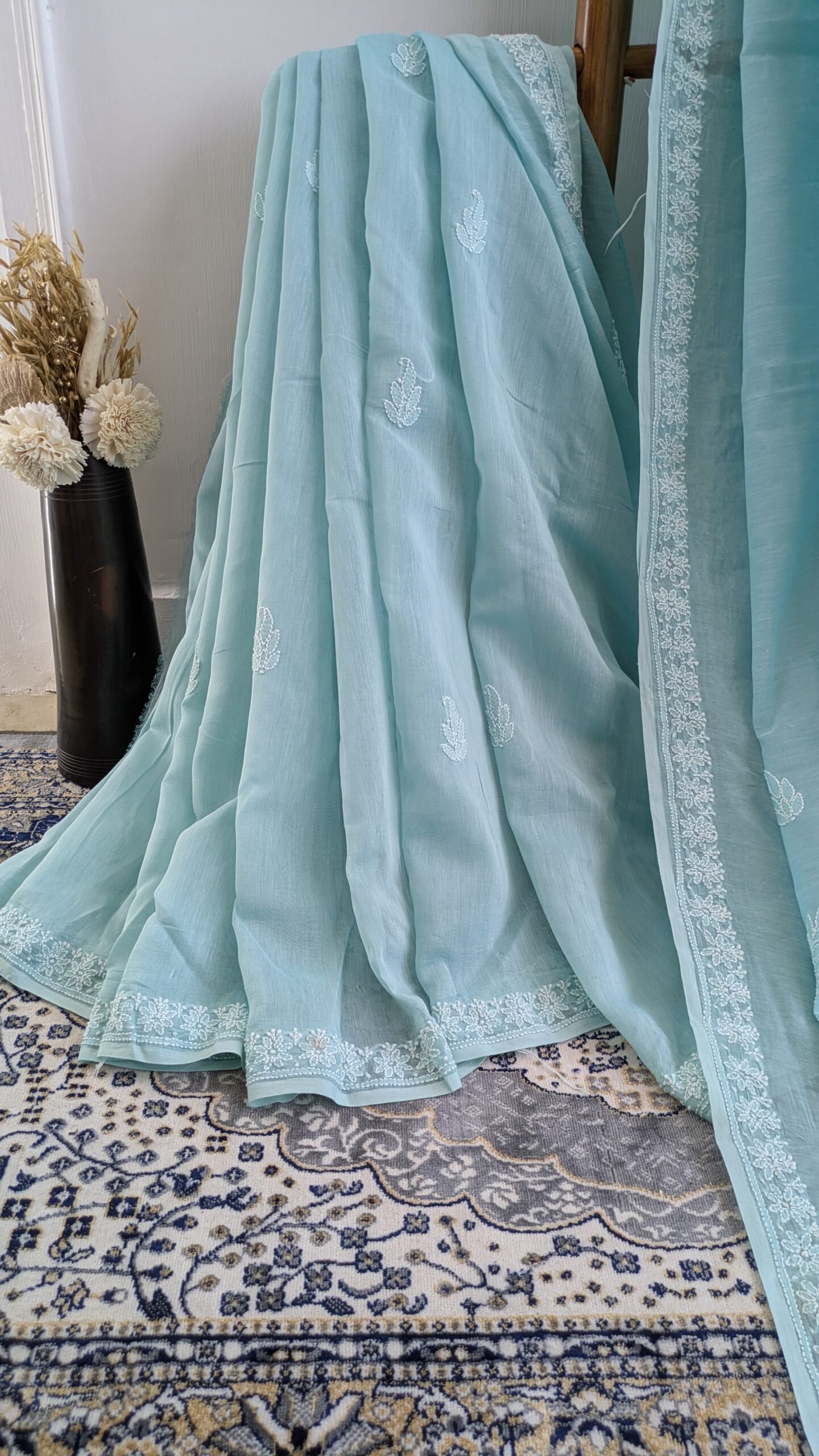 "NEELAMBARI" MUL CHANDERI CHIKANKARI SAREE - Image 8
