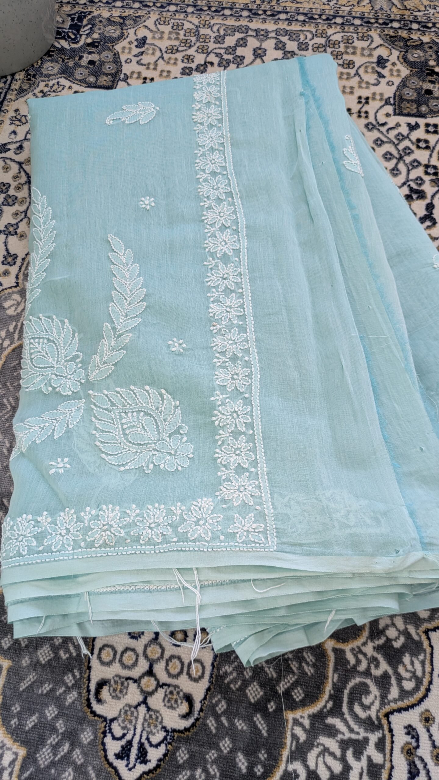 "NEELAMBARI" MUL CHANDERI CHIKANKARI SAREE - Image 9