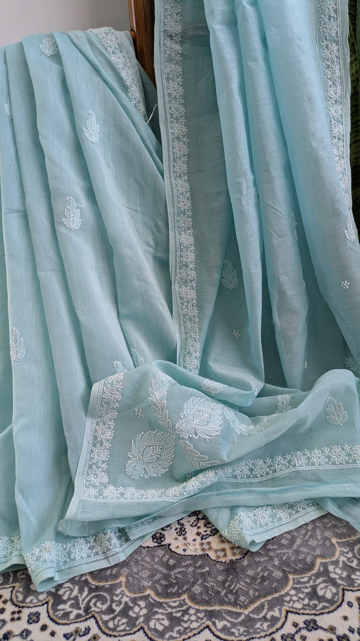 "NEELAMBARI" MUL CHANDERI CHIKANKARI SAREE - Image 6