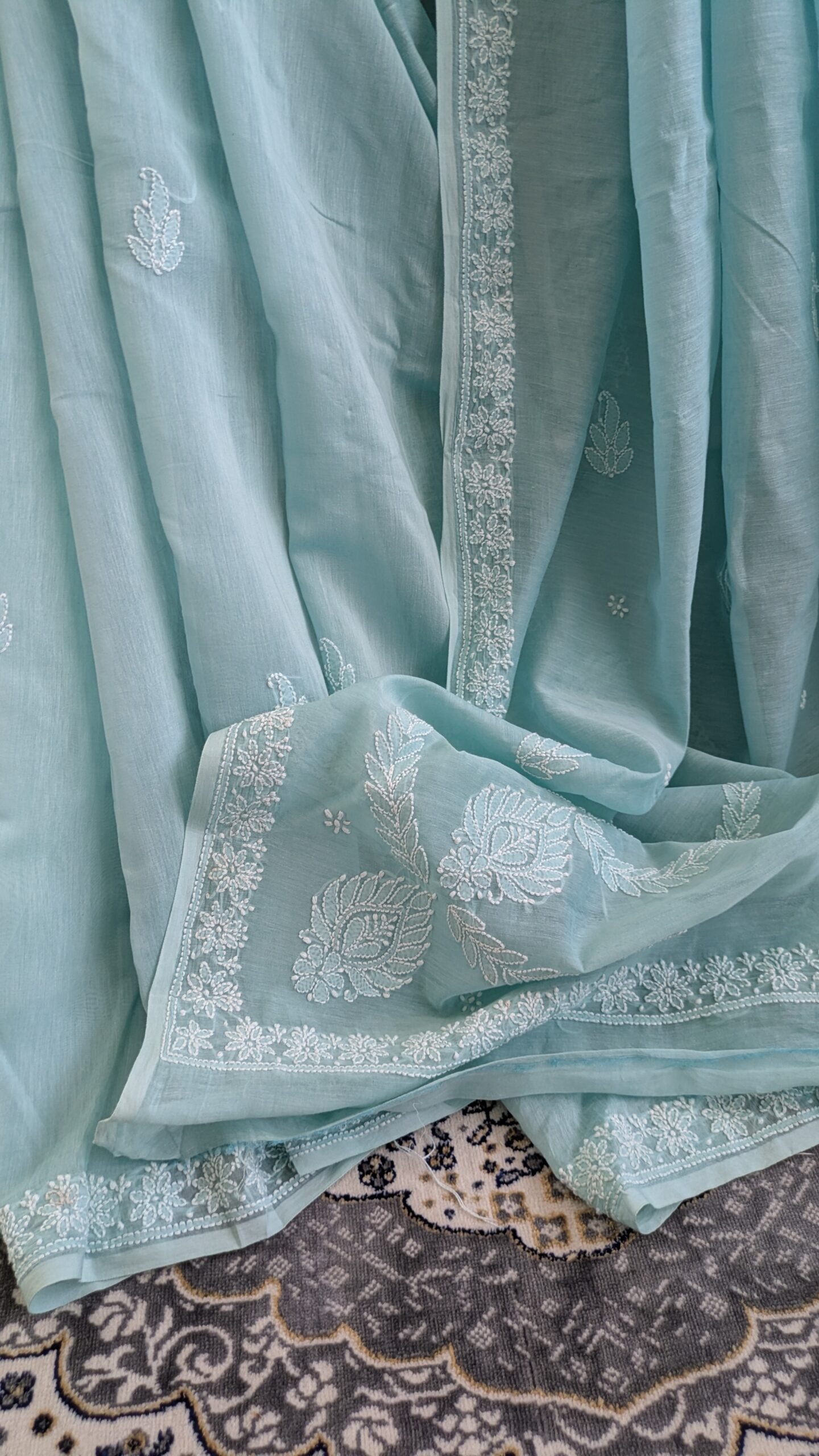 "NEELAMBARI" MUL CHANDERI CHIKANKARI SAREE - Image 7
