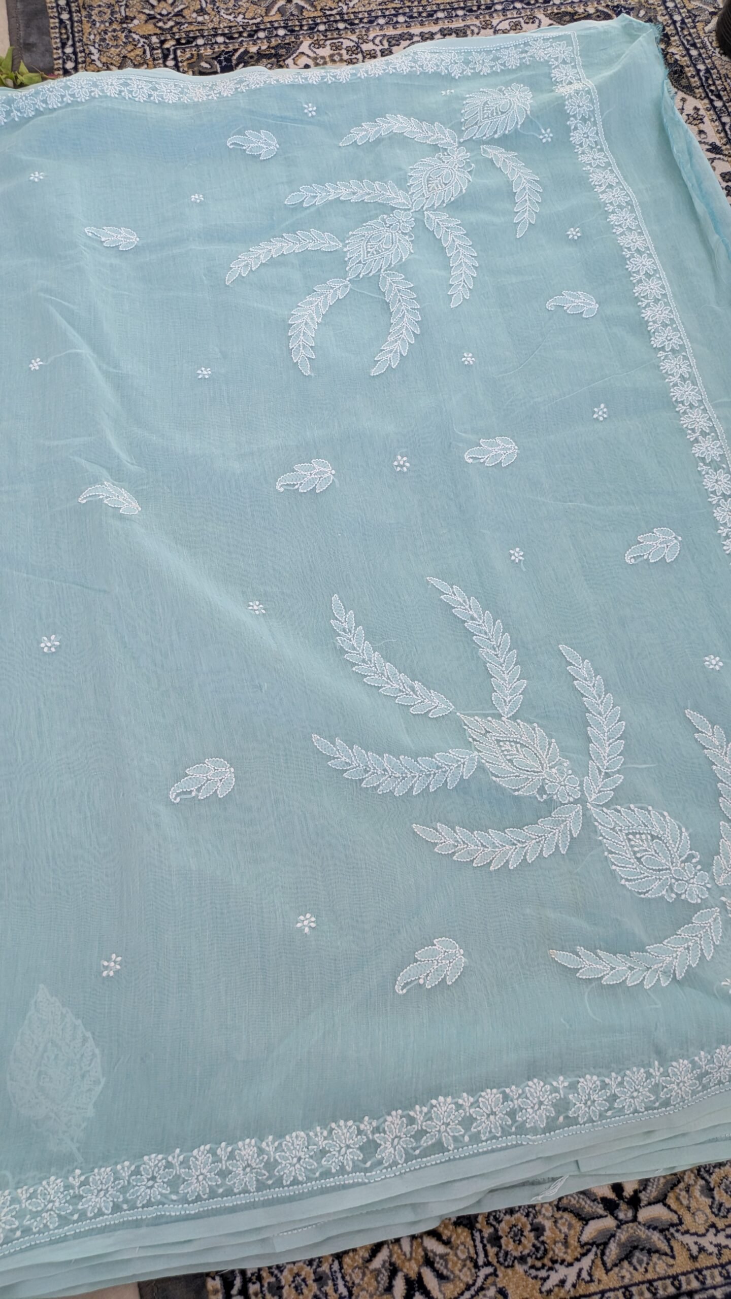 "NEELAMBARI" MUL CHANDERI CHIKANKARI SAREE - Image 4