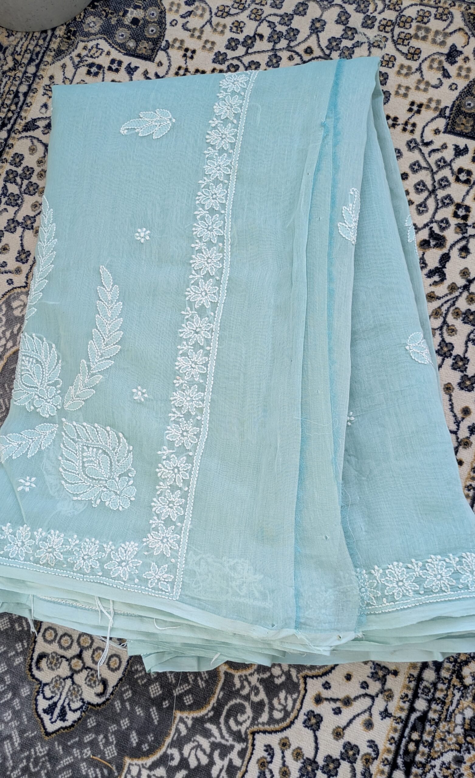 "NEELAMBARI" MUL CHANDERI CHIKANKARI SAREE - Image 2