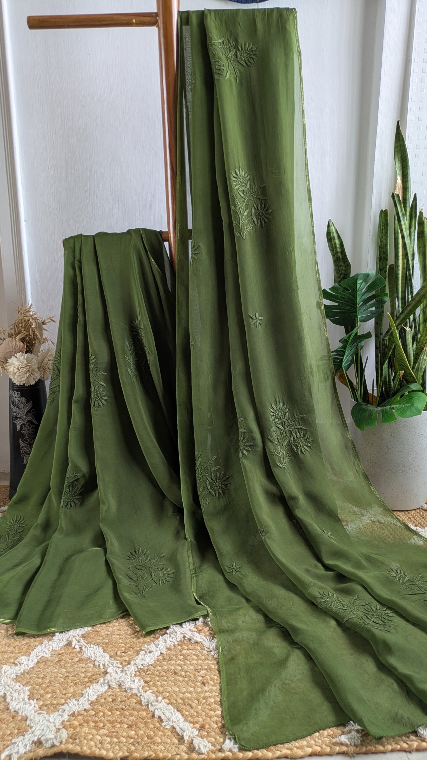 "Haritima" organza silk chikankari saree