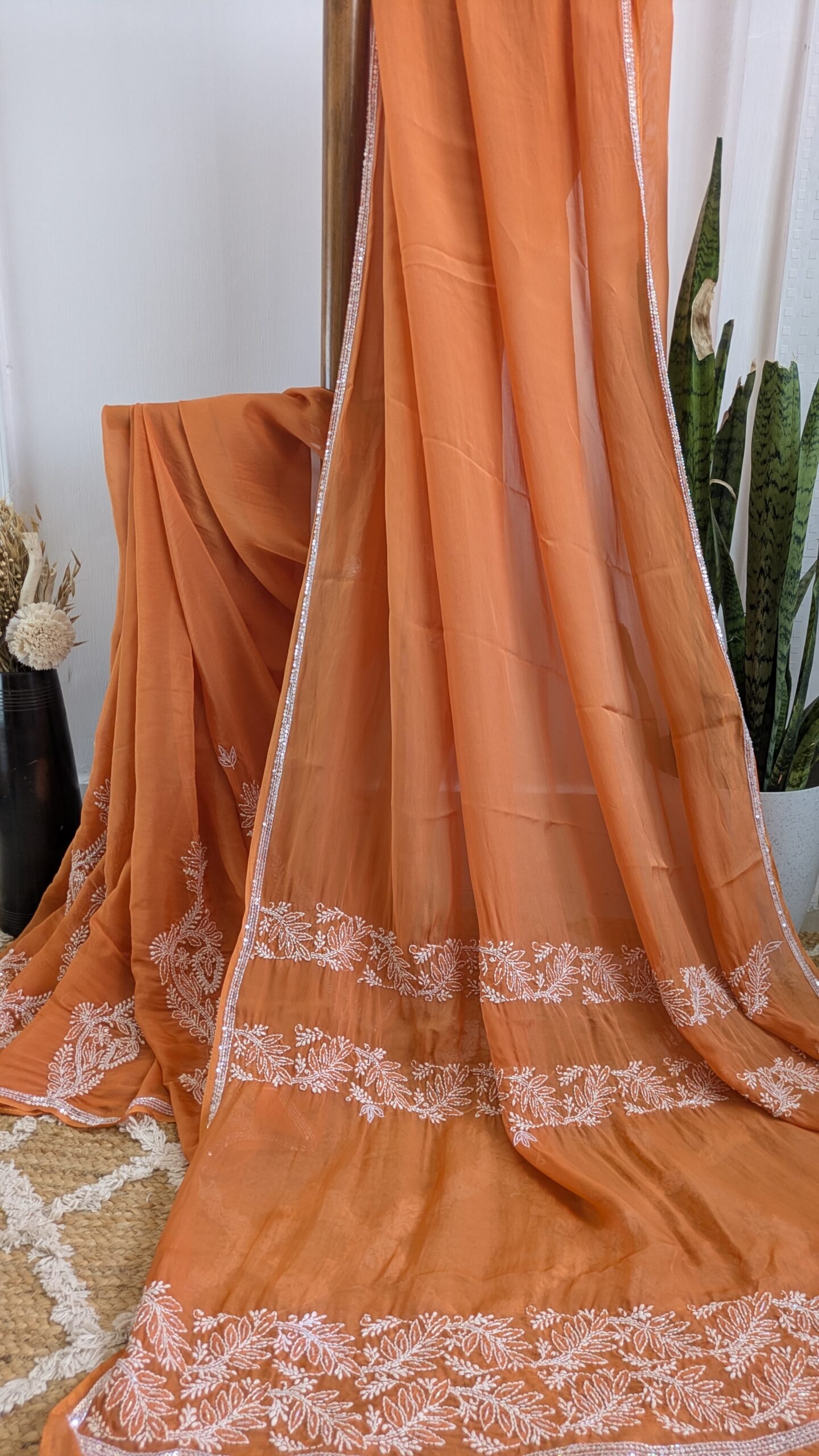"Palash" organza silk chikankari saree