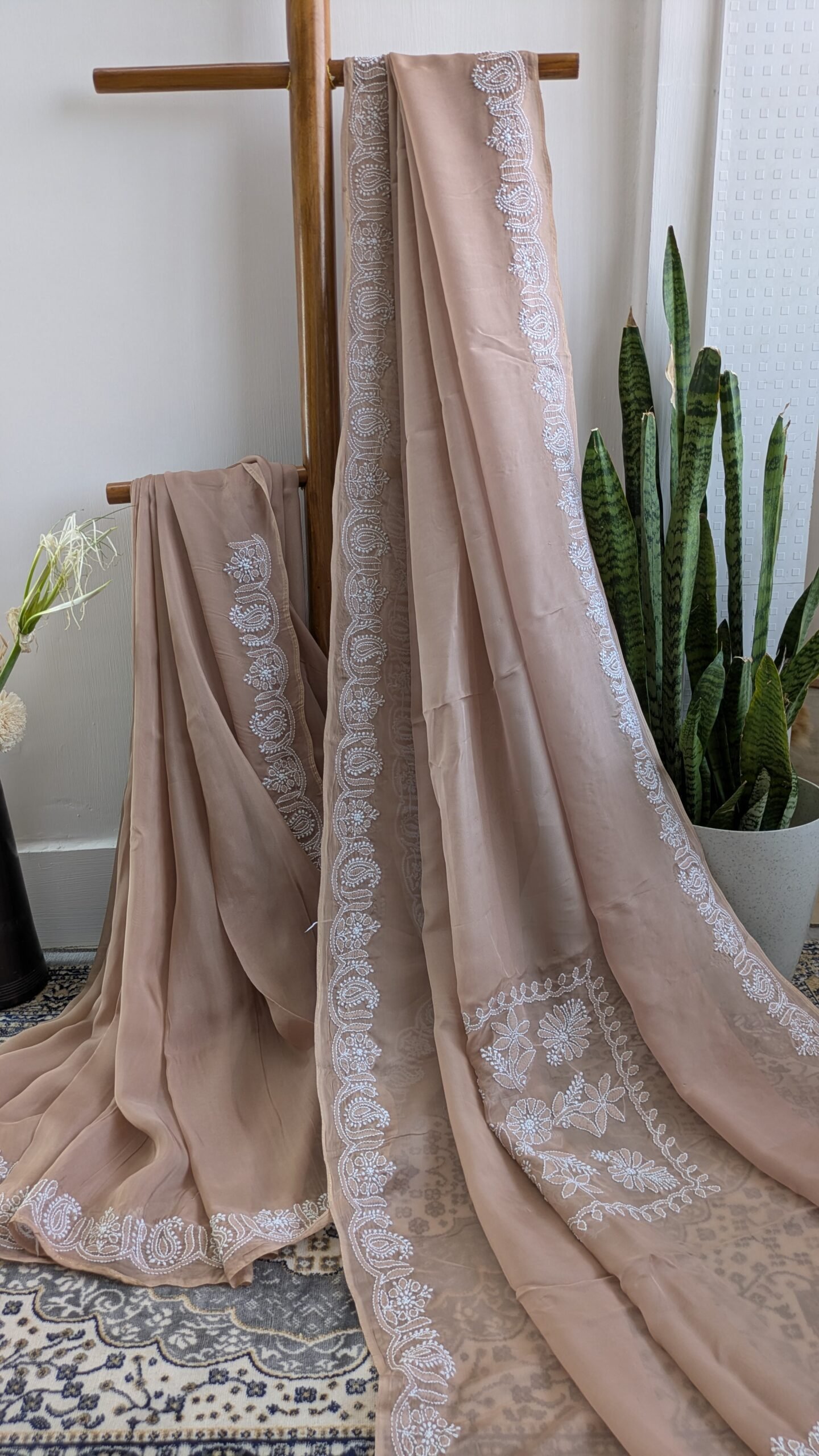 "Tamsa" organza silk chikankari saree