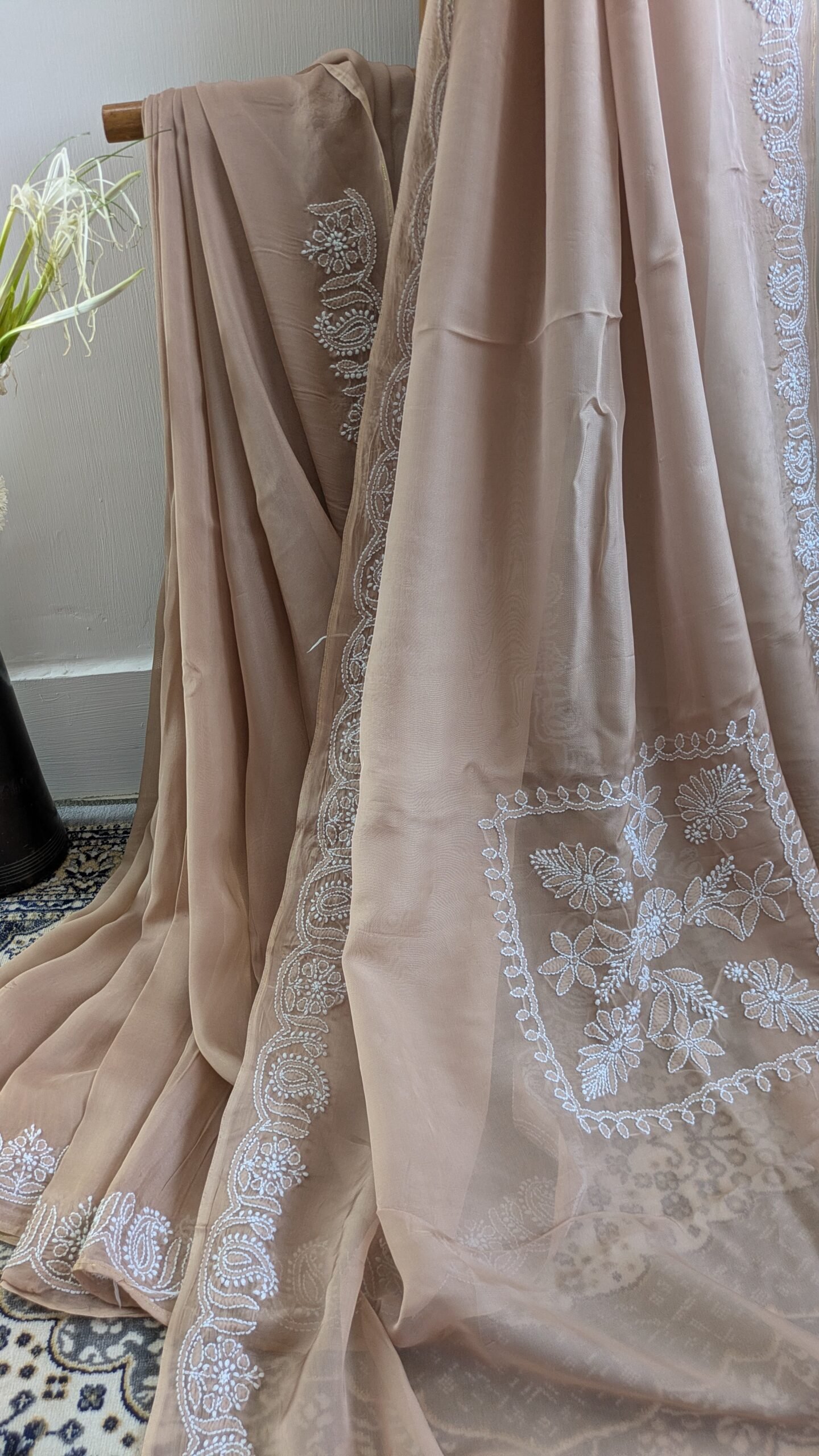 "Tamsa" organza silk chikankari saree - Image 7