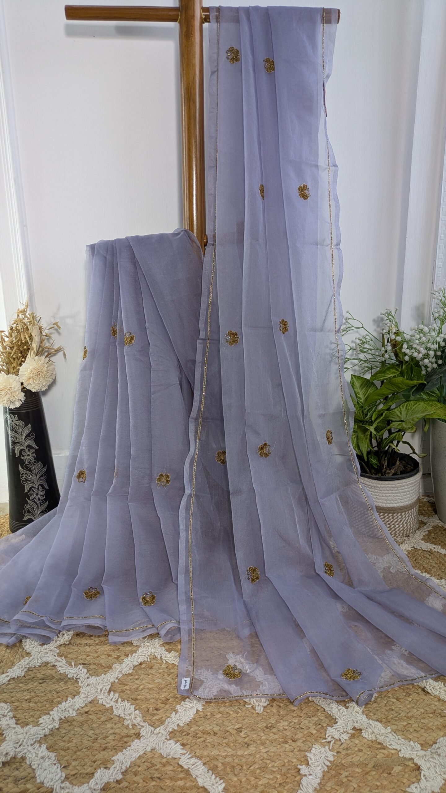 "Badli" organza silk saree adorned with zardozi work