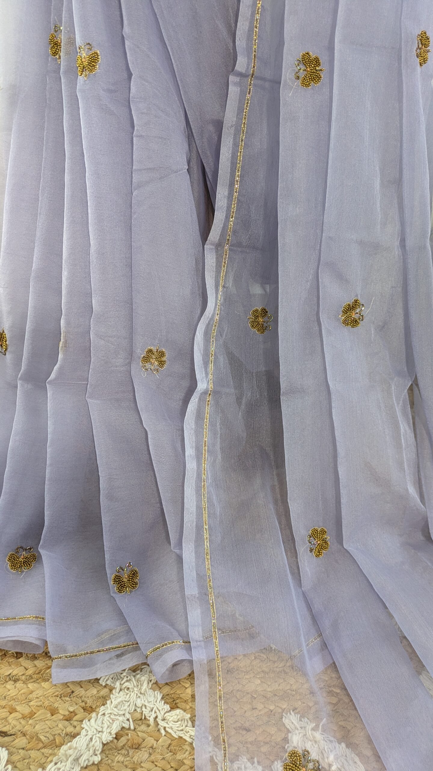 "Badli" organza silk saree adorned with zardozi work - Image 7