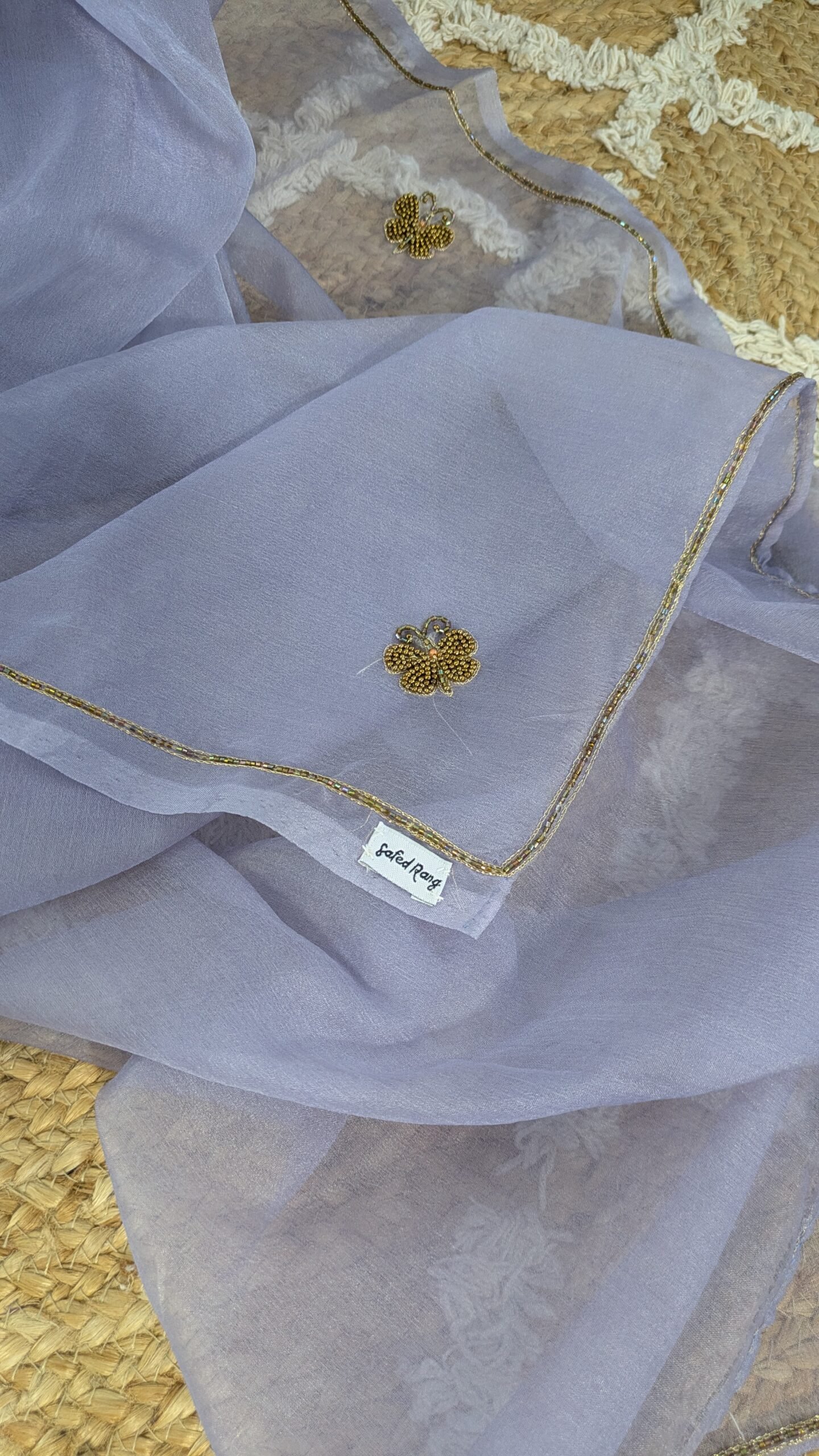 "Badli" organza silk saree adorned with zardozi work - Image 5