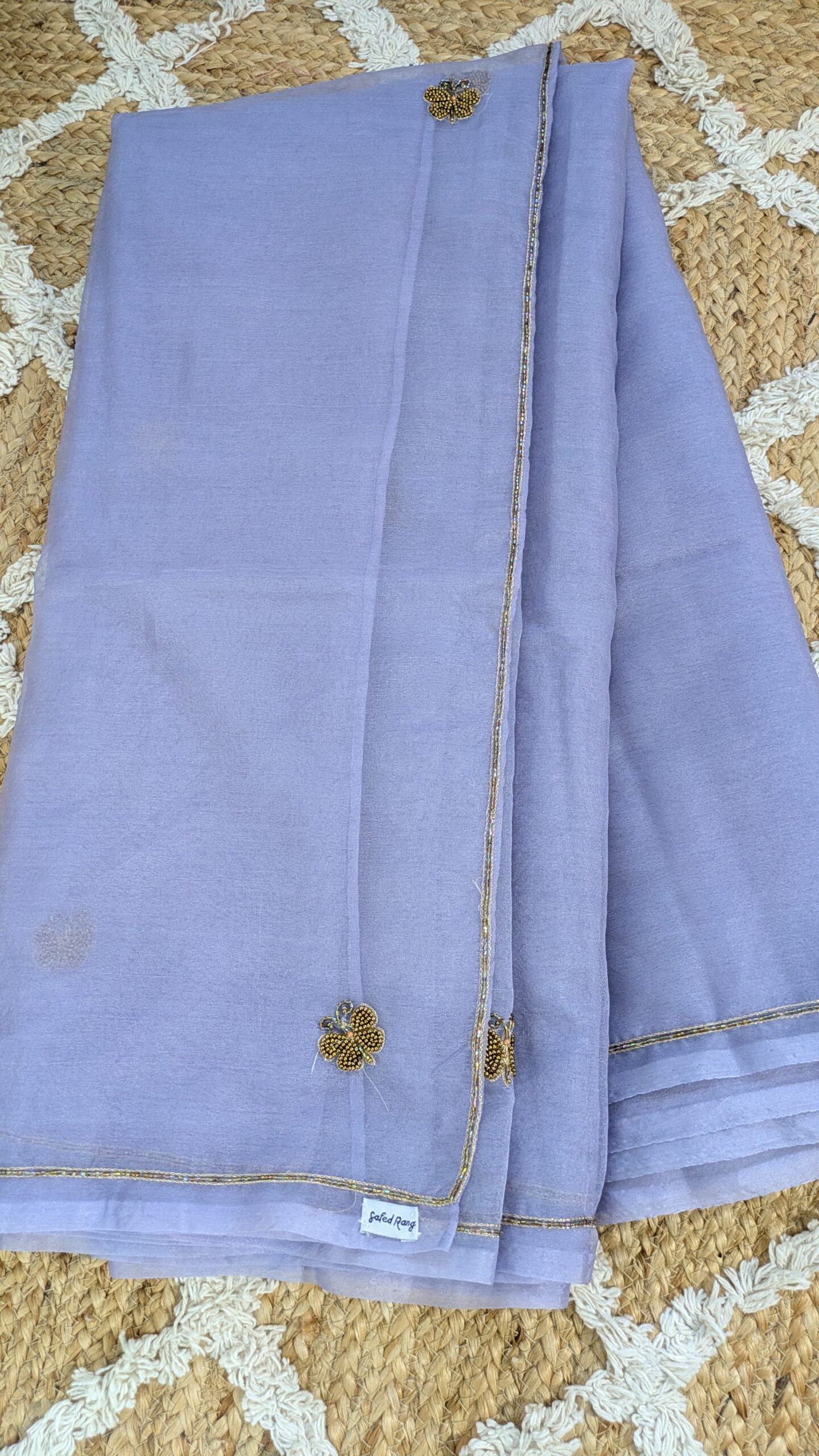 "Badli" organza silk saree adorned with zardozi work - Image 3